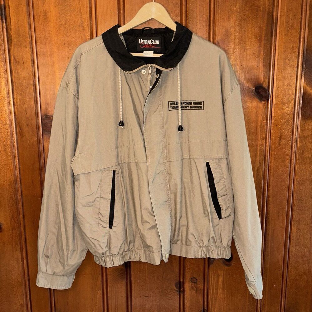 VTG Orleans Poker Room Tournament Winner Khaki Black Jacket Windbreaker Men's XL